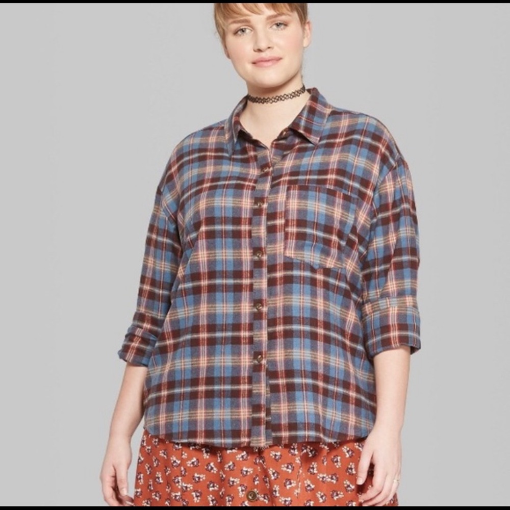 Wild Fable plaid flannel button down shirt NWT